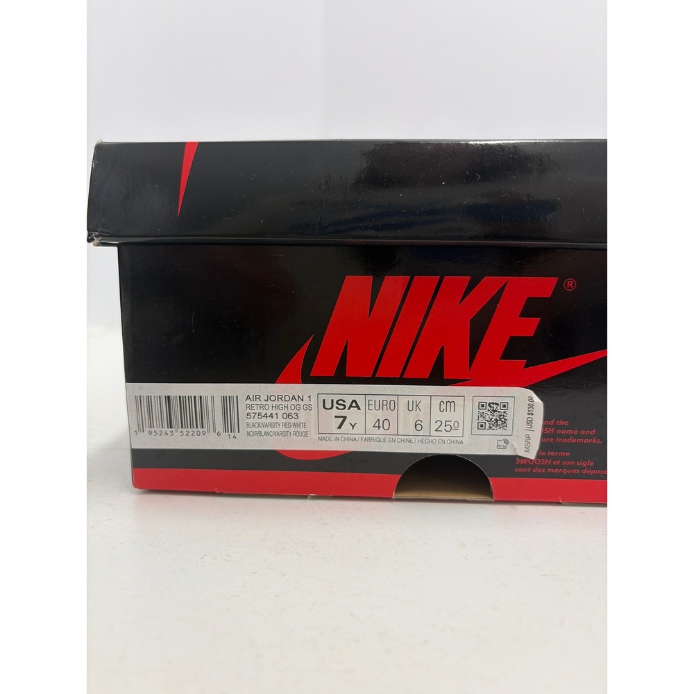 Air Jordan 1 Retro High OG GS Patent Bred Black Red Sneakers 575441-063 Size 7Y - Picture 6 of 8